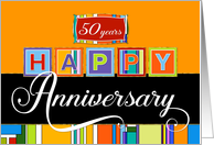 Employee Anniversary 50 Years - Bold Colors Happy Anniversary card