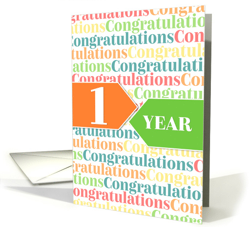 Employee Anniversary 1 Year - Colorful Congratulations Pattern card