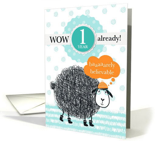 Employee Anniversary 1 Year - Fun Sheep Illustration card (1536938)