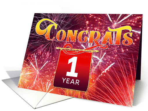 Employee Anniversary 1 Year - Celebration Fireworks card (1539980)