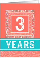 Employee Anniversary 3 Years - Decorative Coral Turquoise card