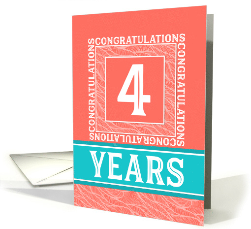 Employee Anniversary 4 Years - Decorative Coral Turquoise card