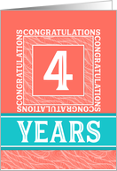 Employee Anniversary 4 Years - Decorative Coral Turquoise card