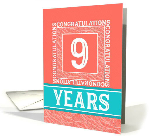Employee Anniversary 9 Years - Decorative Coral Turquoise card