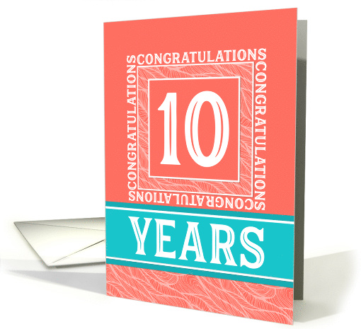 Employee Anniversary 10 Years - Decorative Coral Turquoise card
