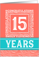 Employee Anniversary 15 Years - Decorative Coral Turquoise card