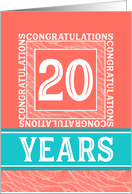 Employee Anniversary 20 Years - Decorative Coral Turquoise card