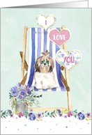 Valentine’s Day - Cute Shih Tzu Dog Sunglasses Deckchair card