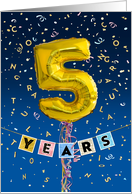 Employee Anniversary 5 Years - Gold Balloon Numbers card