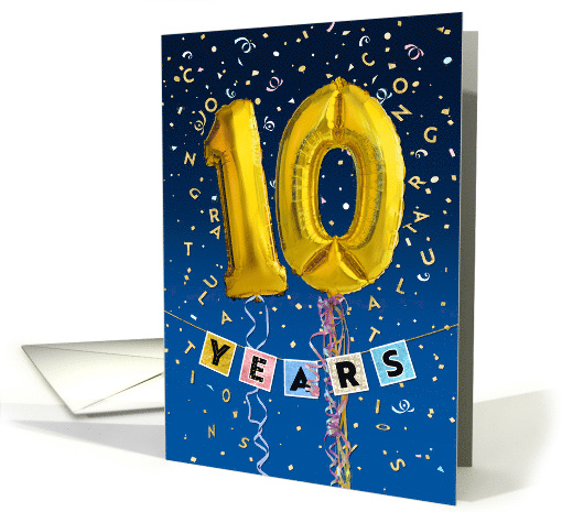 Employee Anniversary 10 Years - Gold Balloon Numbers card (1563636)
