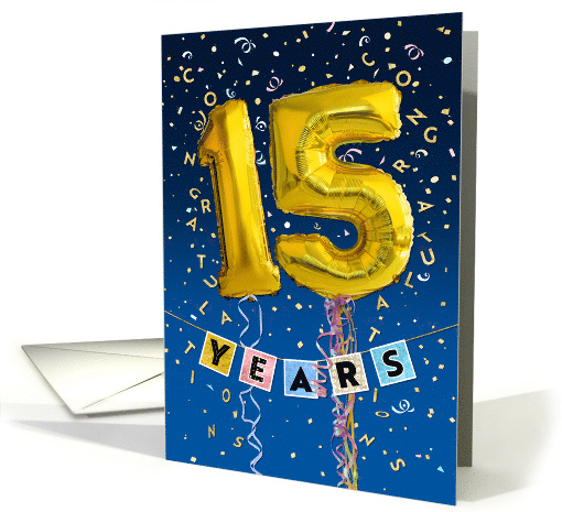 Employee Anniversary 15 Years - Gold Balloon Numbers card (1564410)