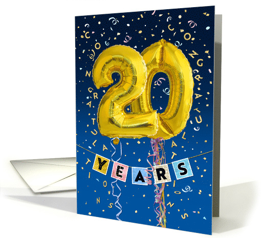 Employee Anniversary 20 Years - Gold Balloon Numbers card (1569896)
