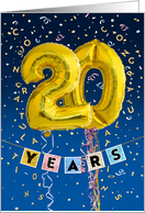 Employee Anniversary 20 Years - Gold Balloon Numbers card