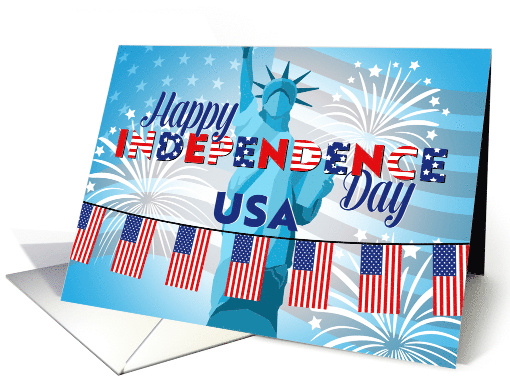 Independence Day Flags Statue of Liberty Stars and Stripes card