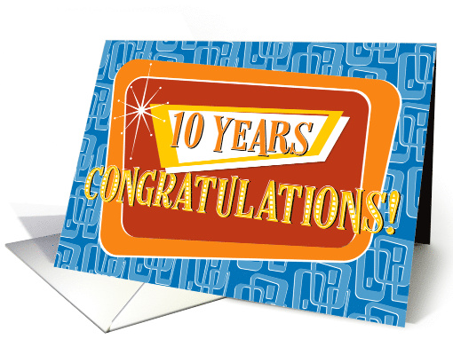 Employee Anniversary 10 Years Blue Red Orange Yellow Retro card