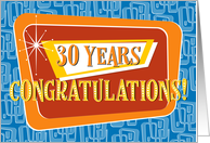 Employee Anniversary 30 Years Blue Red Orange Yellow Retro card