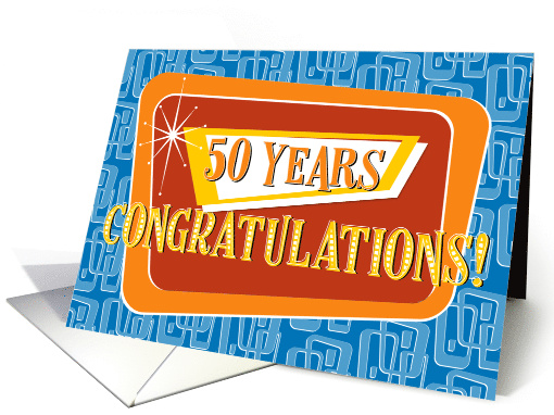 Employee Anniversary 50 Years Blue Red Orange Yellow Retro card