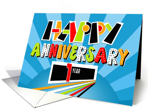 Employee Anniversary 1 Year Bright Bold and Fun card (1595918)