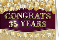 Employee Anniversary 35 Years Gold Text Balloons Bunting Confetti card
