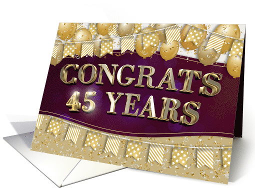 Employee Anniversary 45 Years Gold Text Balloons Bunting Confetti card