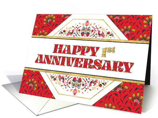 Employee 1st Anniversary Bright Pattern and Gold Foil Effect card