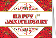 Employee 1st Anniversary Bright Pattern and Gold Foil Effect card