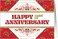 Employee 2nd Anniversary Bright Pattern and Gold Foil Effect card