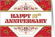 Employee 15th Anniversary Bright Pattern and Gold Foil Effect card