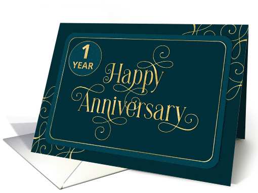 Employee 1st Anniversary Jade Swirly Font Corporate card (1651632)