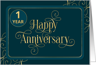 Employee 1st Anniversary Jade Swirly Font Corporate card