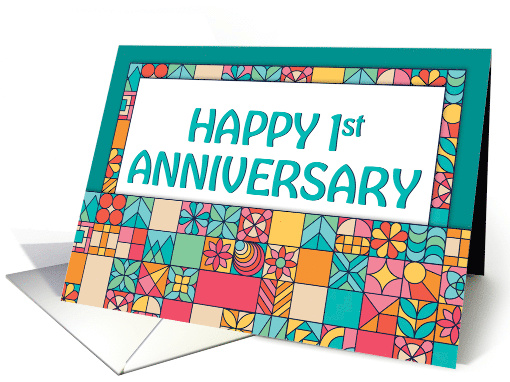 Employee 1st Anniversary Bright Squares Pattern card (1671708)