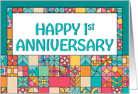 Employee 1st Anniversary Bright Squares Pattern card