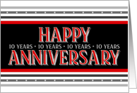 Employee 10th Anniversary Layered Font Red Gray card