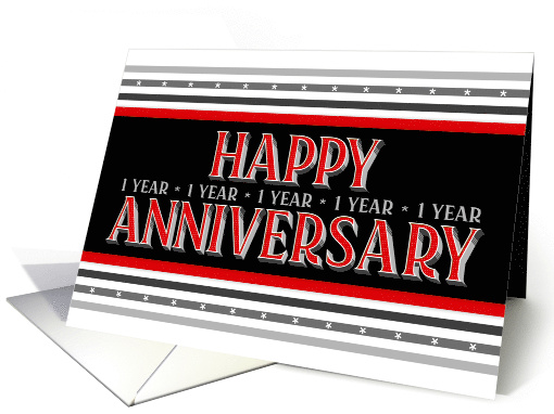 Employee 1st Anniversary Layered Font Red Gray card (1676006)