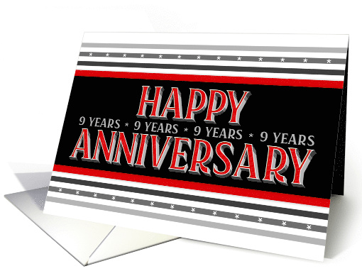 Employee 9th Anniversary Layered Font Red Gray card (1676080)