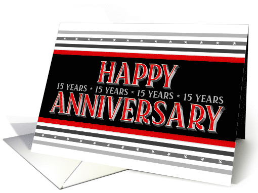 Employee 15th Anniversary Layered Font Red Gray card (1676126)