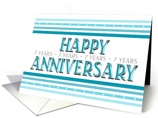 Employee 7th Anniversary Layered Font Turquoise card (1676470)