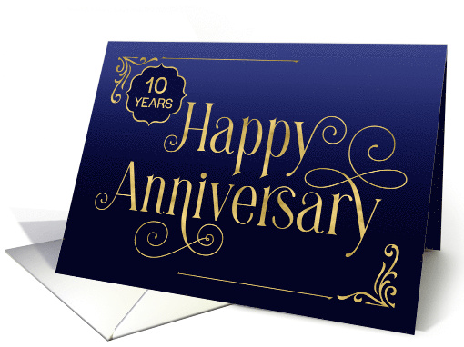 Employee 10th Anniversary Swirly Font Blue Gold card (1678060)