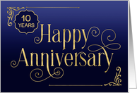 Employee 10th Anniversary Swirly Font Blue Gold card