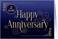 Employee 2nd Anniversary Swirly Font Blue Gold card