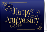 Employee 4th Anniversary Swirly Font Blue Gold card