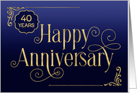Employee 40th Anniversary Swirly Font Blue Gold card
