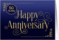 Employee 50th Anniversary Swirly Font Blue Gold card
