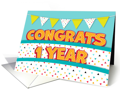 Employee 1st Anniversary Fun Bright and Bunting card (1679772)