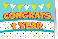Employee 1st Anniversary Fun Bright and Bunting card