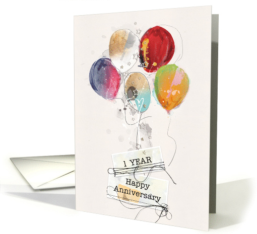 Employee 1st Anniversary Digital Scrapbook Style with Balloons card