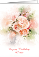 Personalize Name Pretty Watercolor Effect Flowers in a Vase Birthday card