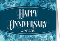 Employee 4th Anniversary Blue Floral Pattern Elegance card