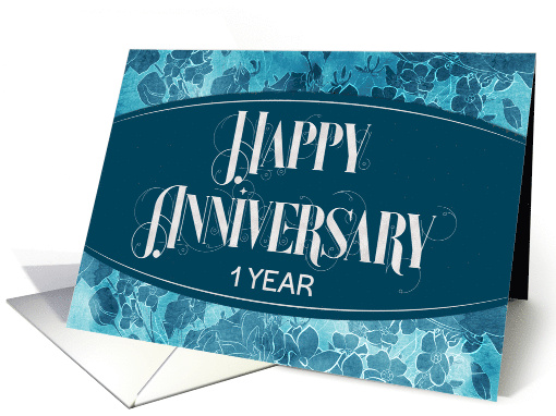 Employee 1st Anniversary Blue Floral Pattern Elegance card (1689164)