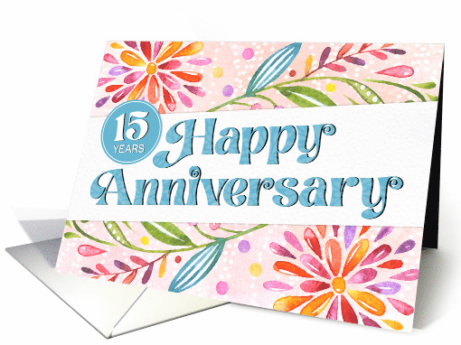 Employee 15th Anniversary Colorful Watercolor card (1689576)